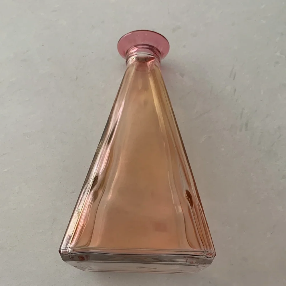 TALL Red Gold Cristallerie Glass Pyramid Italy Liquor Bottle Decanter Barwear